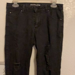 Monkey Ride Distress Torn Black Jeans